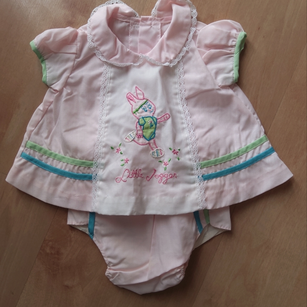 Vintage baby outfit, 0-3m, pink